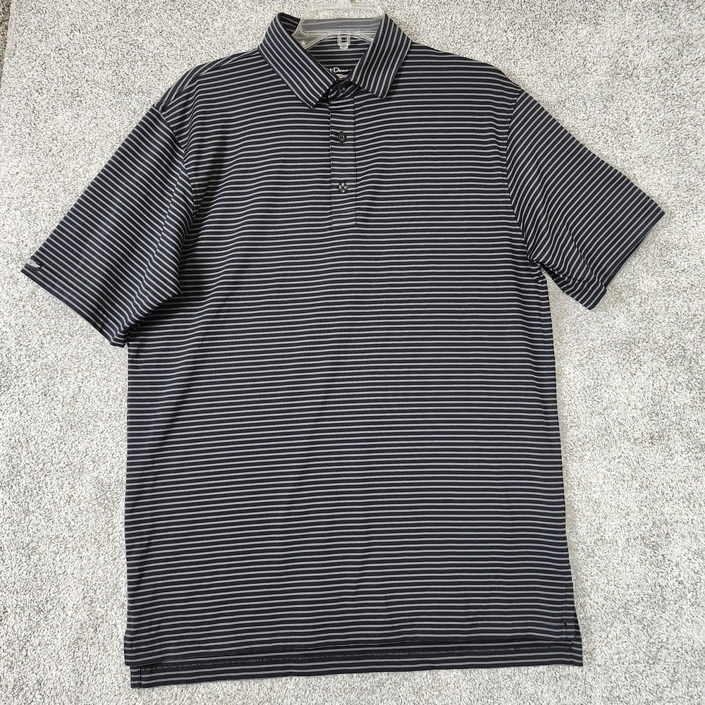 Straight Down Polo Shirt Mens Medium Black Gray Stripe Golf Medinah Country Club